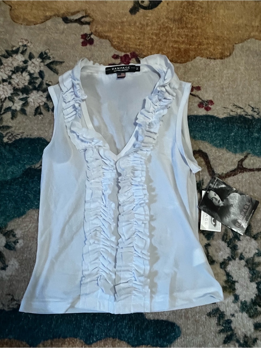 Rampage White Ruffle-Front V-Neck Sleeveless Top